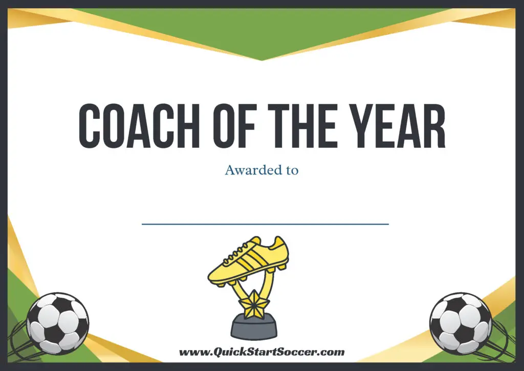 Soccer Certificate - Coach Of The Year